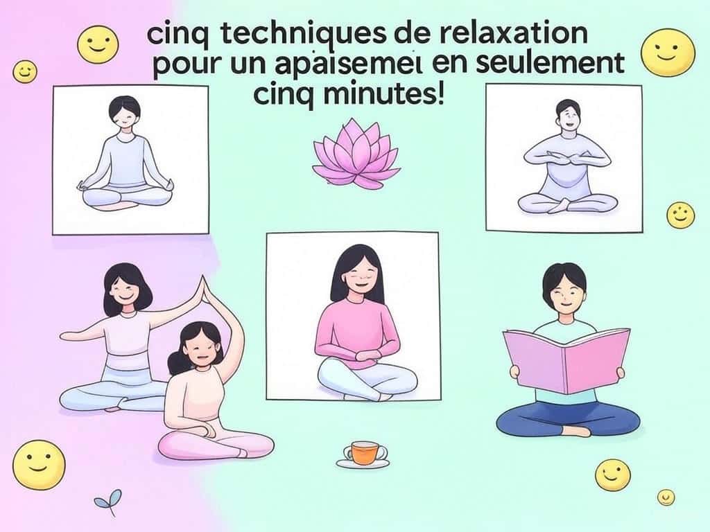 découvrez cinq techniques de relaxation simples et efficaces pour apaiser votre esprit et votre corps en seulement cinq minutes. idéales pour réduire le stress et améliorer votre bien-être, ces méthodes sont à intégrer facilement dans votre quotidien.