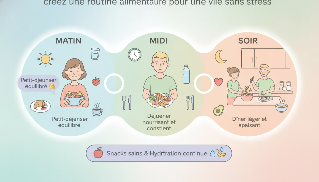 Créez une routine alimentaire pour une vie sans stress découvrez comment créer une routine alimentaire équilibrée pour réduire le stress et améliorer votre bien-être au quotidien.